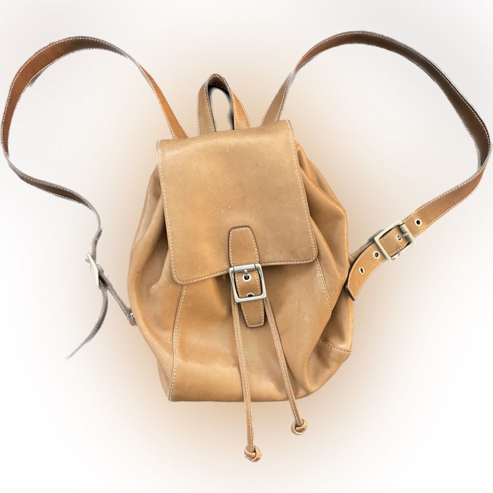 Coach Leather Camel-Color Backpack Purse with adjustable straps
